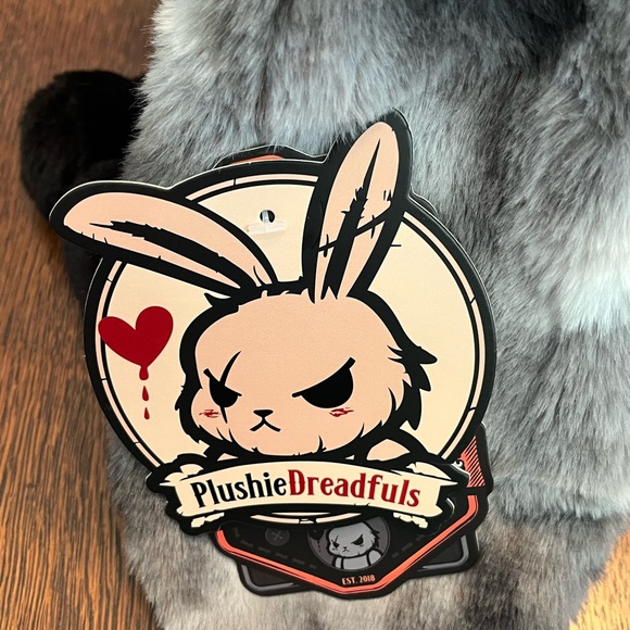 NWT | Plushie Dreadfuls Anxiety Rabbit | Black Grey Plush Bunny 🖤🩶🧡 - Picture 6 of 9